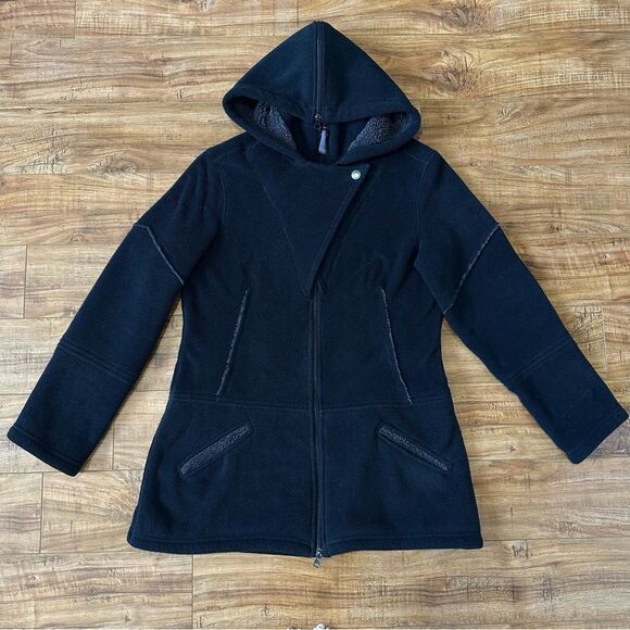 Athleta RARE Sherpa Longline Full Zip Hoodie Jacket Size Medium Black - Picture 2 of 15